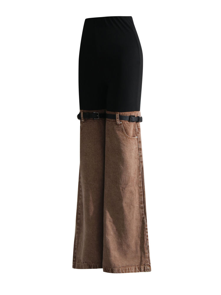 TWOTWINSTYLE Hit Color Patchwork Belt Casual Designer Pants