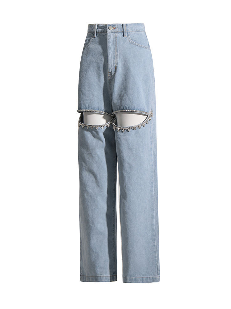 TWOTWINSTYLE Hollow Out High Waist Fashion Denim Pants