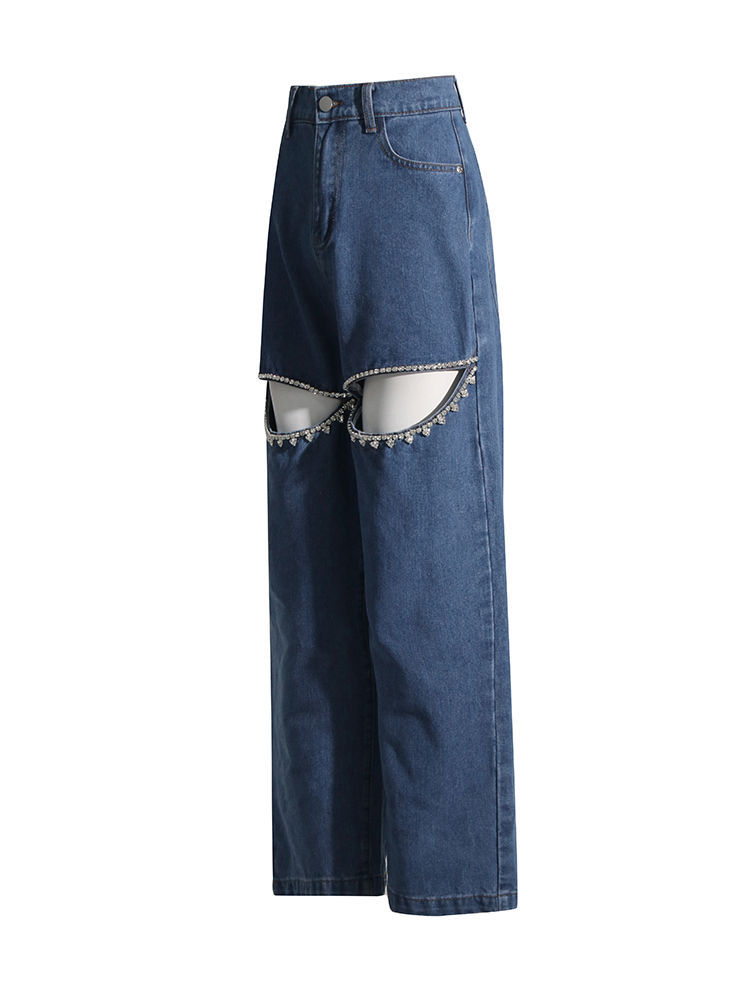 TWOTWINSTYLE Hollow Out High Waist Fashion Denim Pants