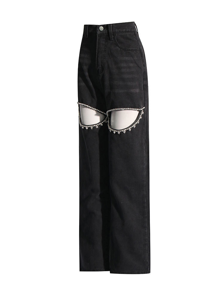 TWOTWINSTYLE Hollow Out High Waist Fashion Denim Pants