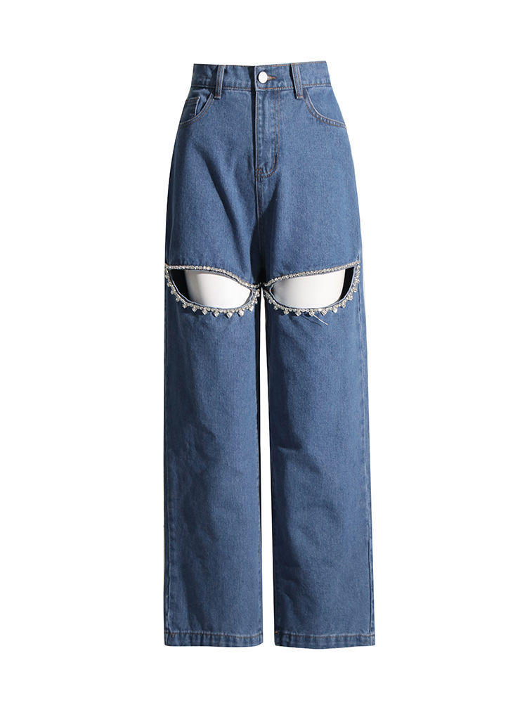 TWOTWINSTYLE Hollow Out High Waist Fashion Denim Pants