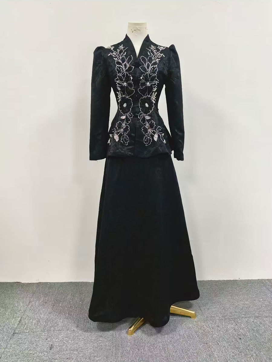 TWOTWINSTYLE Lapel Long Sleeve Tunic Top Loose Skirt Vintage Two Piece Set