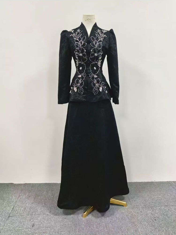 TWOTWINSTYLE Lapel Long Sleeve Tunic Top Loose Skirt Vintage Two Piece Set