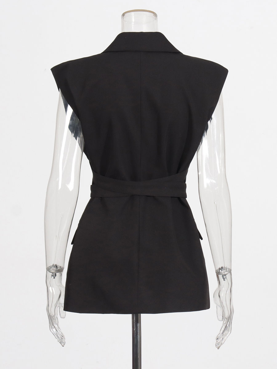 TWOTWINSTYLE Lapel Sleeveless Spliced Belt Fashion Vest