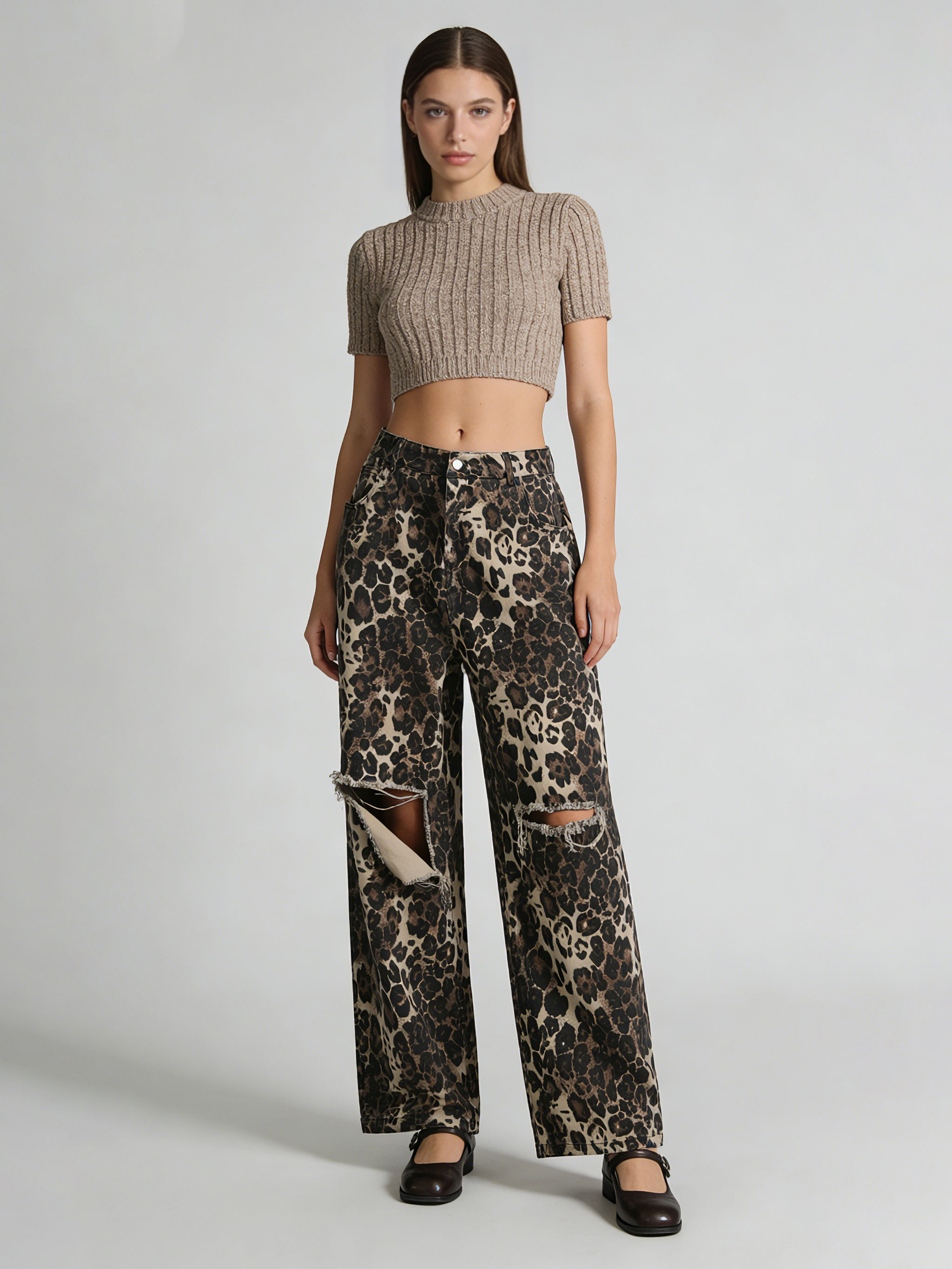 TWOTWINSTYLE Leopard High Waist Hollow Out Fashion Pants