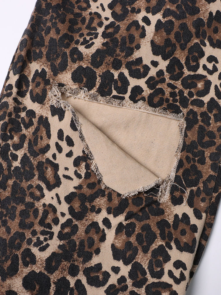 TWOTWINSTYLE Leopard High Waist Hollow Out Fashion Pants