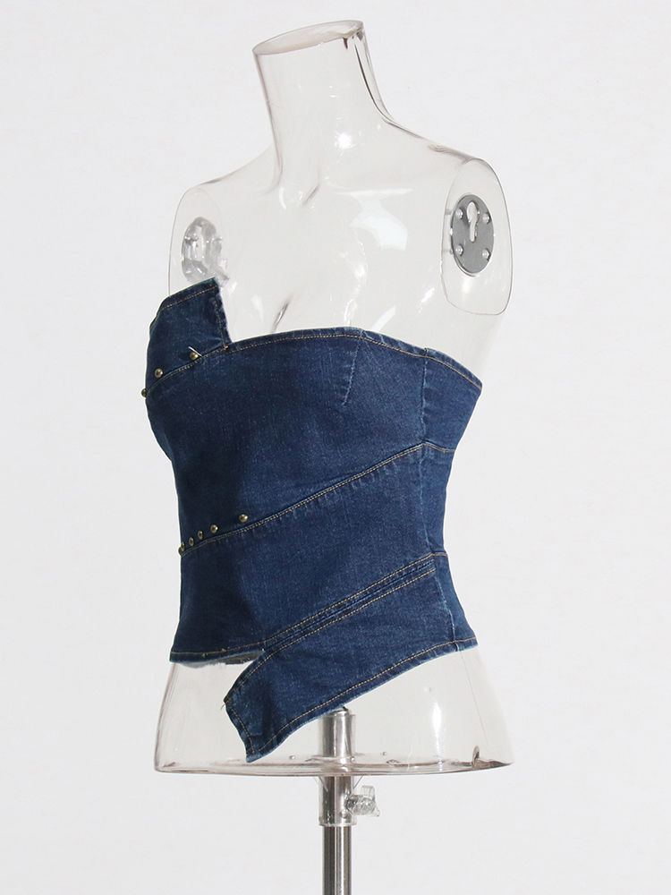 TWOTWINSTYLE Off Shoulder Irregular Tunic Sexy Vest