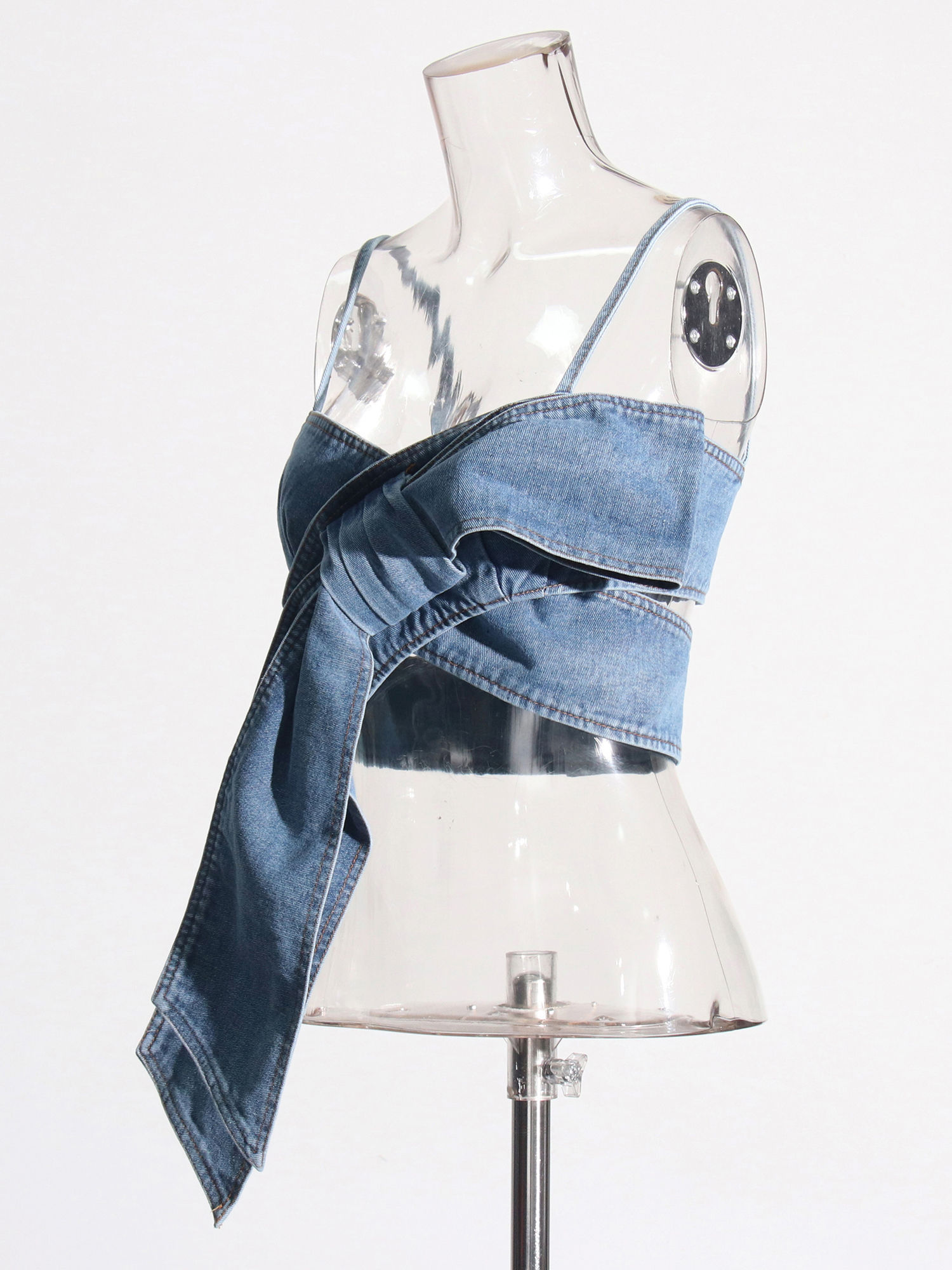 TWOTWINSTYLE Off Shoulder Patchwork Bowknot Top Loose Denim Pants Designer Two Piece Set