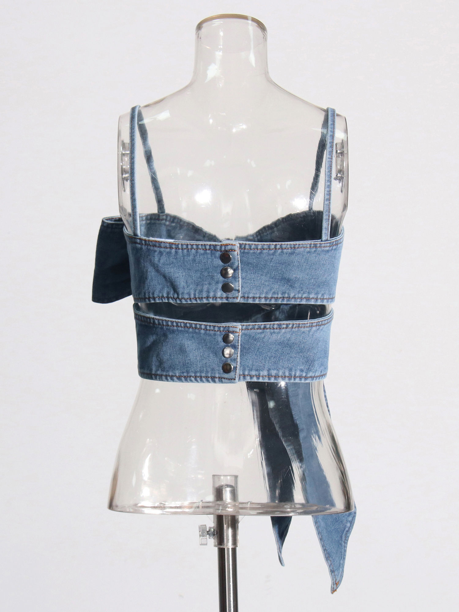TWOTWINSTYLE Off Shoulder Patchwork Bowknot Top Loose Denim Pants Designer Two Piece Set
