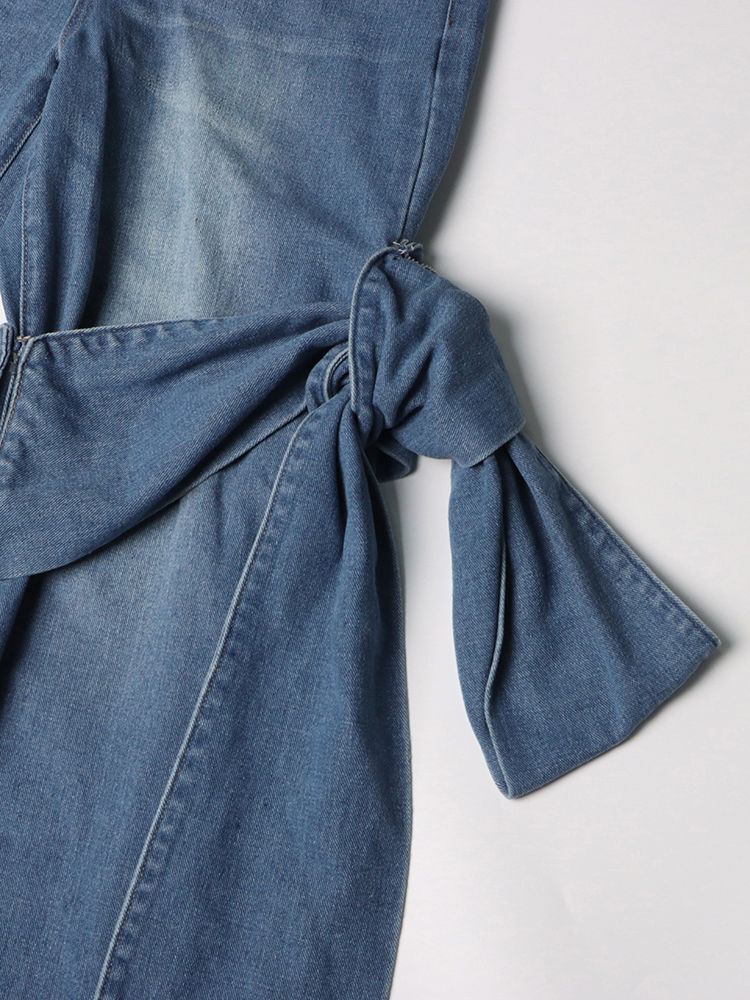 TWOTWINSTYLE Off Shoulder Patchwork Bowknot Top Loose Denim Pants Designer Two Piece Set