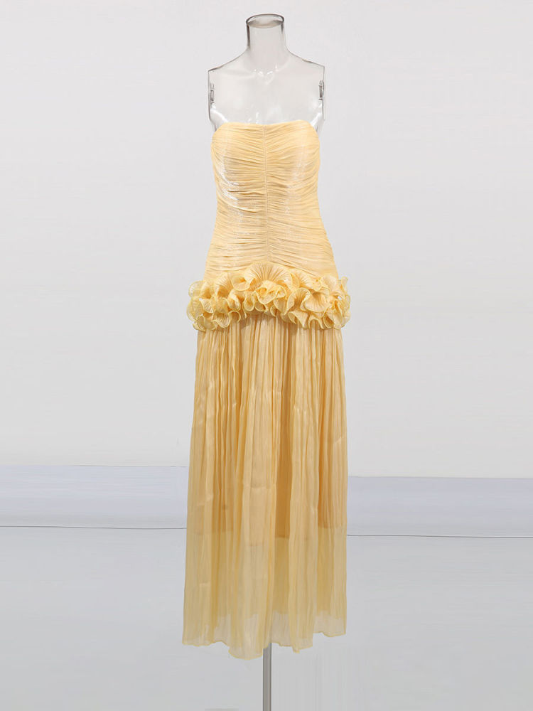 TWOTWINSTYLE Off Shoulder Patchwork Ruffles Slimming Chic Dress