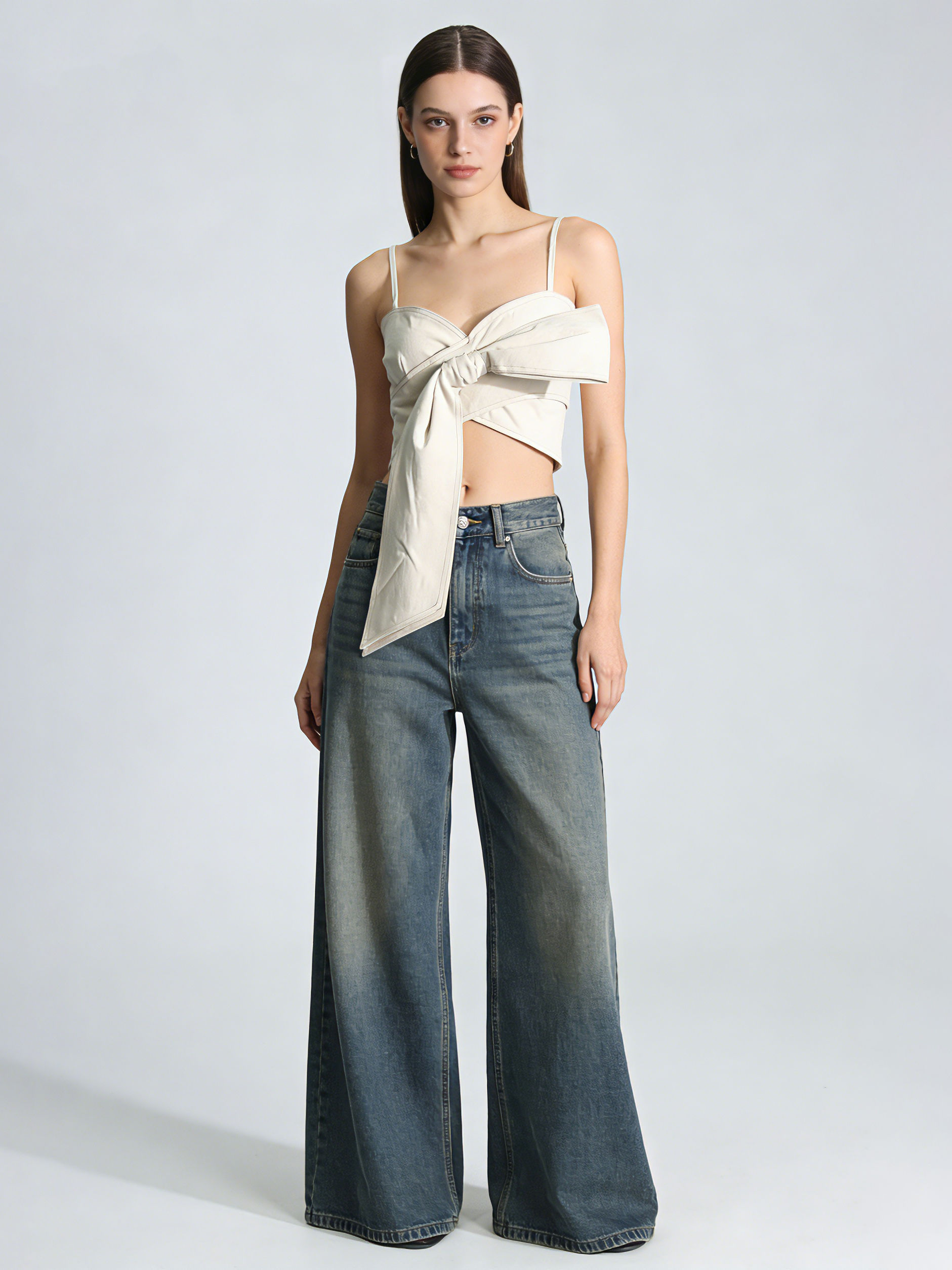 TWOTWINSTYLE Off Shoulder Spliced Bowknot Sexy Vest