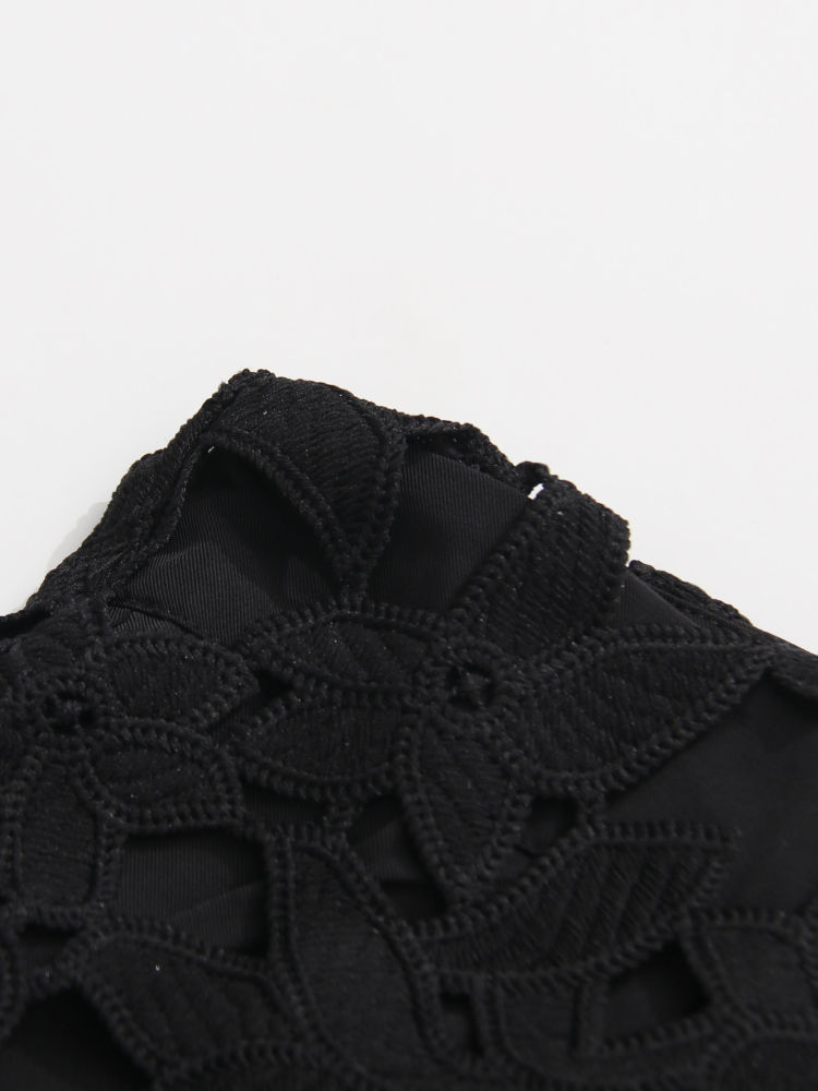 TWOTWINSTYLE Round Neck Hollow Out Top Solid Loose Skirt Two Piece Set