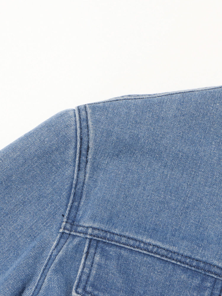 TWOTWINSTYLE Round Neck Patchwork Pocket Vintage Denim Coat