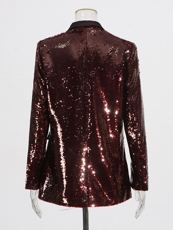 TWOTWINSTYLE Solid Long Sleeve Lapel Patchwork Sequins Vintage Coat