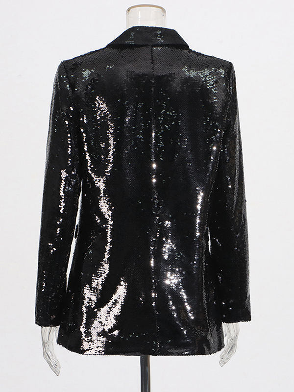 TWOTWINSTYLE Solid Long Sleeve Lapel Patchwork Sequins Vintage Coat