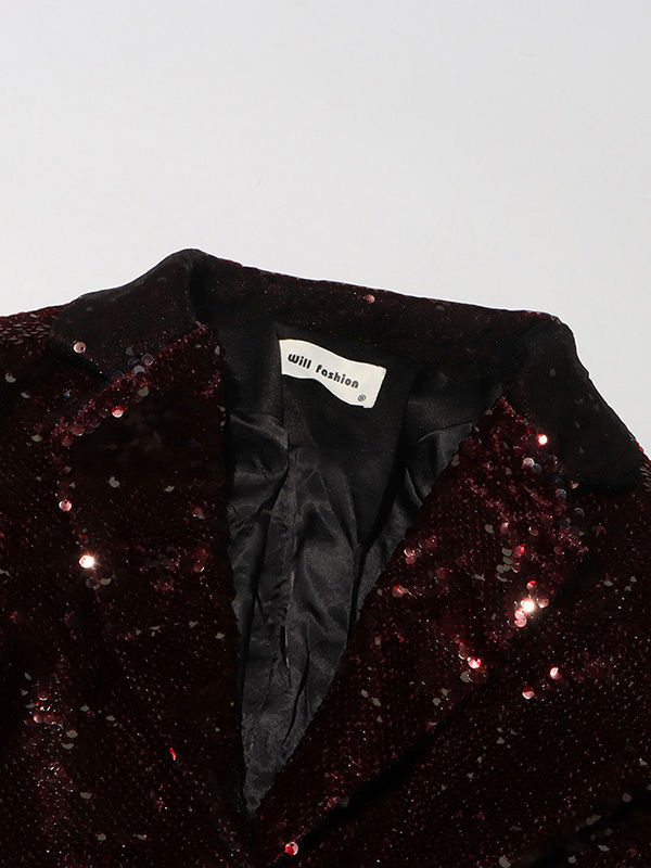 TWOTWINSTYLE Solid Long Sleeve Lapel Patchwork Sequins Vintage Coat