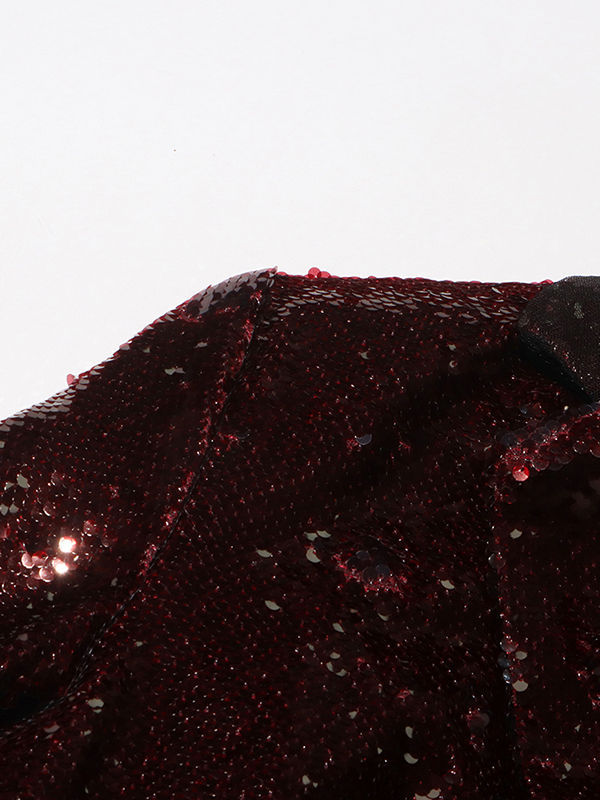 TWOTWINSTYLE Solid Long Sleeve Lapel Patchwork Sequins Vintage Coat