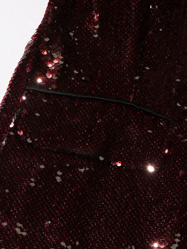 TWOTWINSTYLE Solid Long Sleeve Lapel Patchwork Sequins Vintage Coat