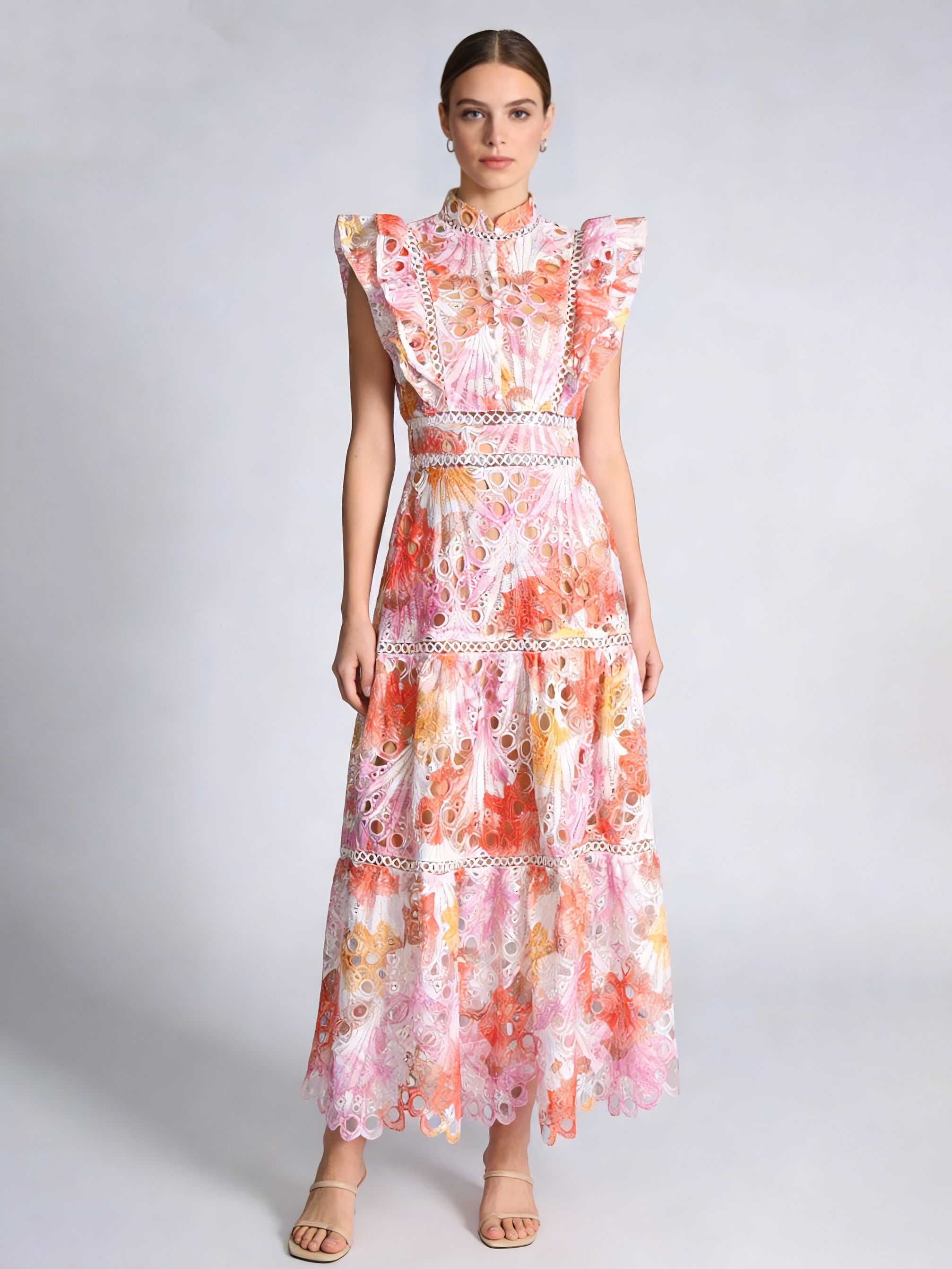 TWOTWINSTYLE Stand Collar Sleeveles Hit Color Elegant Dress