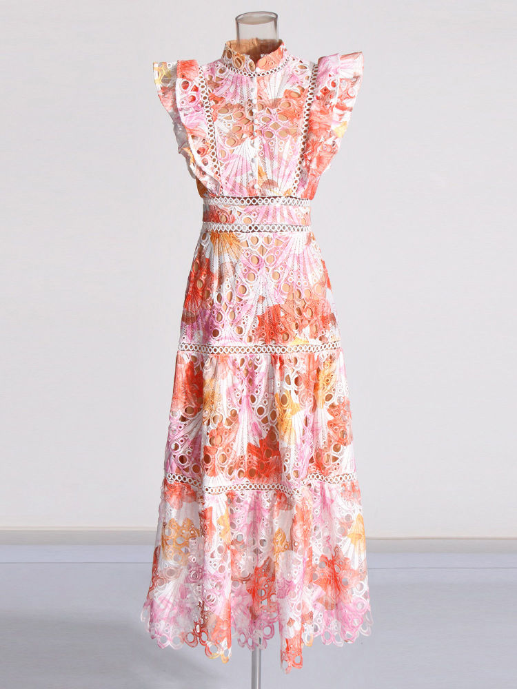 TWOTWINSTYLE Stand Collar Sleeveles Hit Color Elegant Dress
