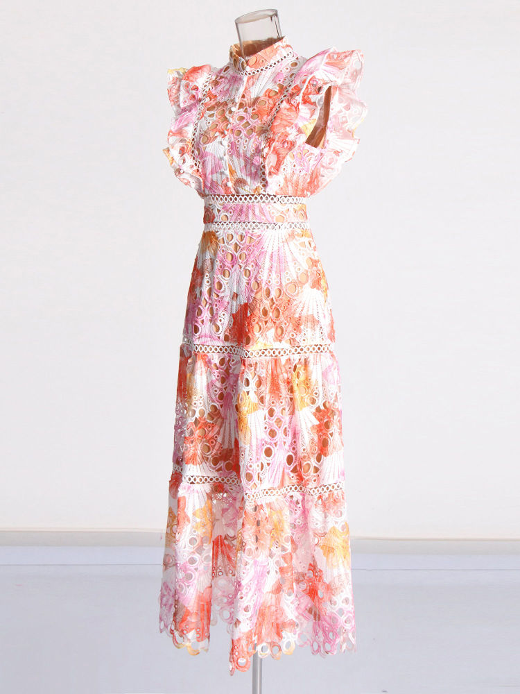 TWOTWINSTYLE Stand Collar Sleeveles Hit Color Elegant Dress
