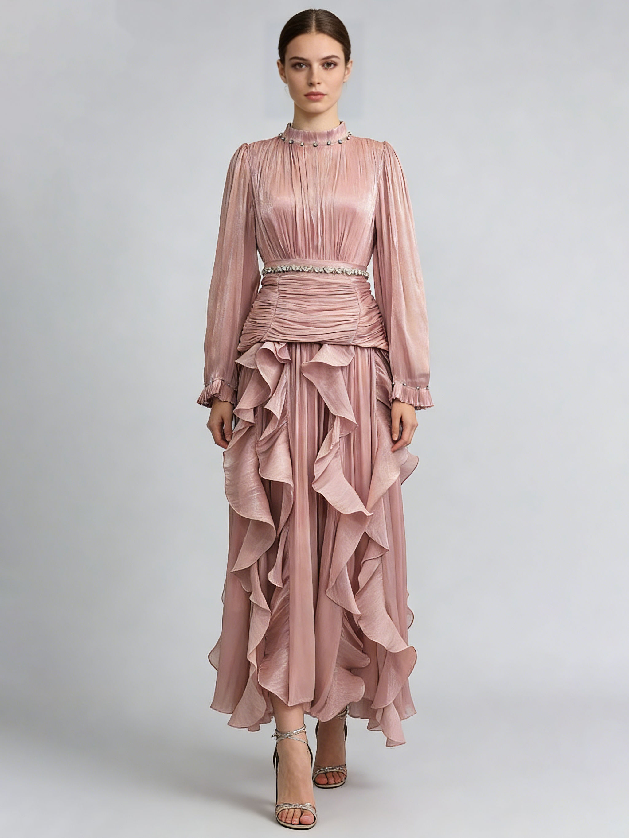 TWOTWINSTYLE Stand Collar Tunic Spliced Diamond Elegant Dress