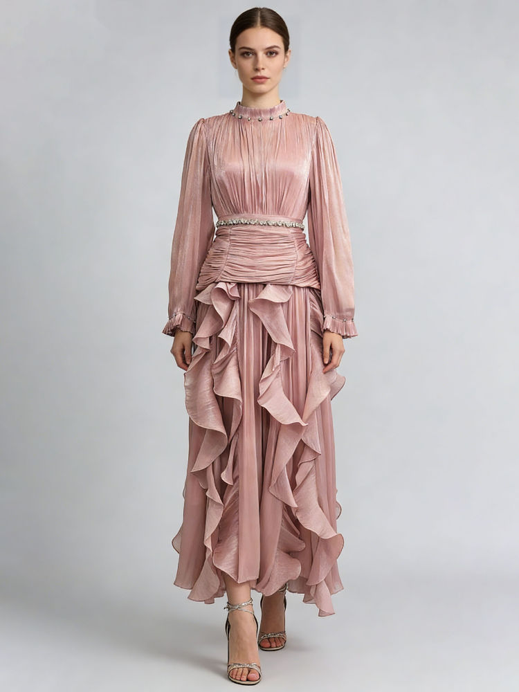TWOTWINSTYLE Stand Collar Tunic Spliced Diamond Elegant Dress