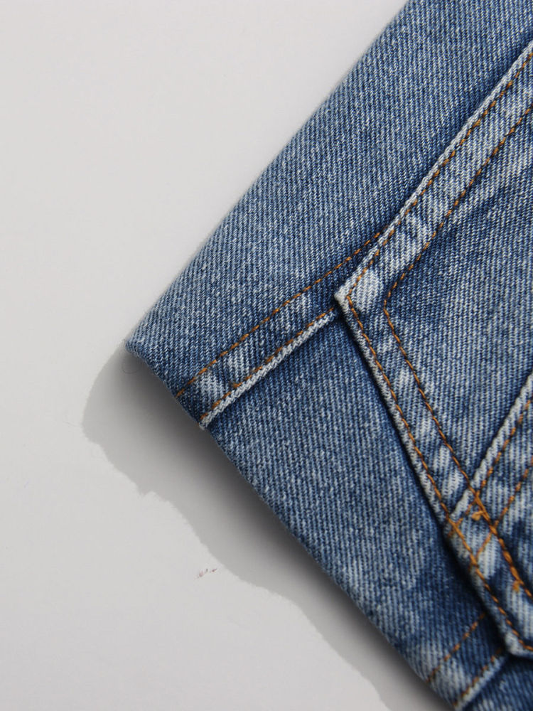 TWOTWINSTYLE V Neck Long Sleeve Spliced Belt Fashion Denim Coat
