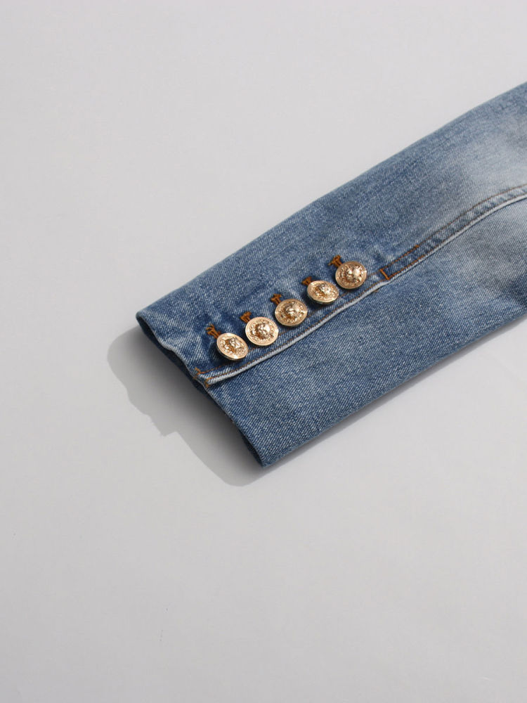 TWOTWINSTYLE V Neck Long Sleeve Spliced Belt Fashion Denim Coat