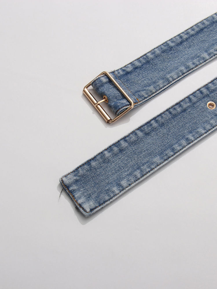 TWOTWINSTYLE V Neck Long Sleeve Spliced Belt Fashion Denim Coat