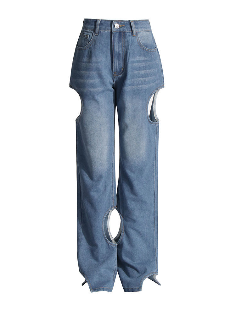 TWOTWINSTYLE Hollow Out Loose High Waist Casual Jeans