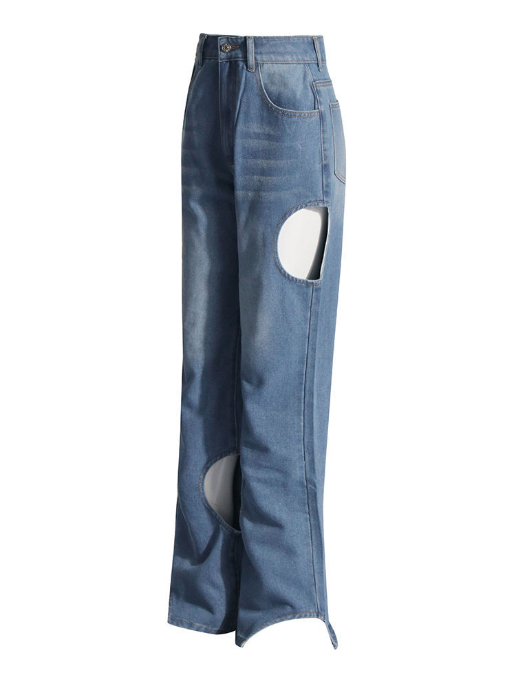 TWOTWINSTYLE Hollow Out Loose High Waist Casual Jeans