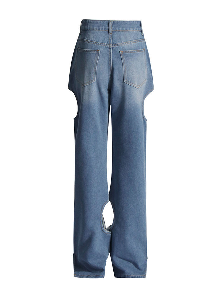 TWOTWINSTYLE Hollow Out Loose High Waist Casual Jeans