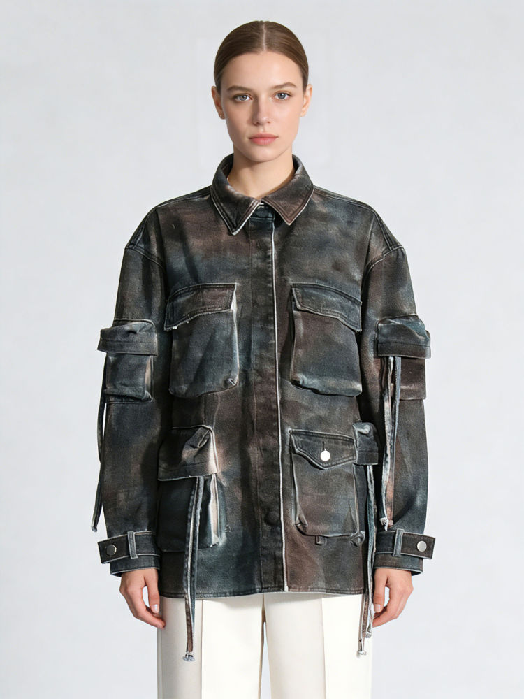 TWOTWINSTYLE Lapel Camouflage Patchwork Pocket Designer Coat