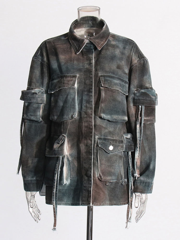 TWOTWINSTYLE Lapel Camouflage Patchwork Pocket Designer Coat