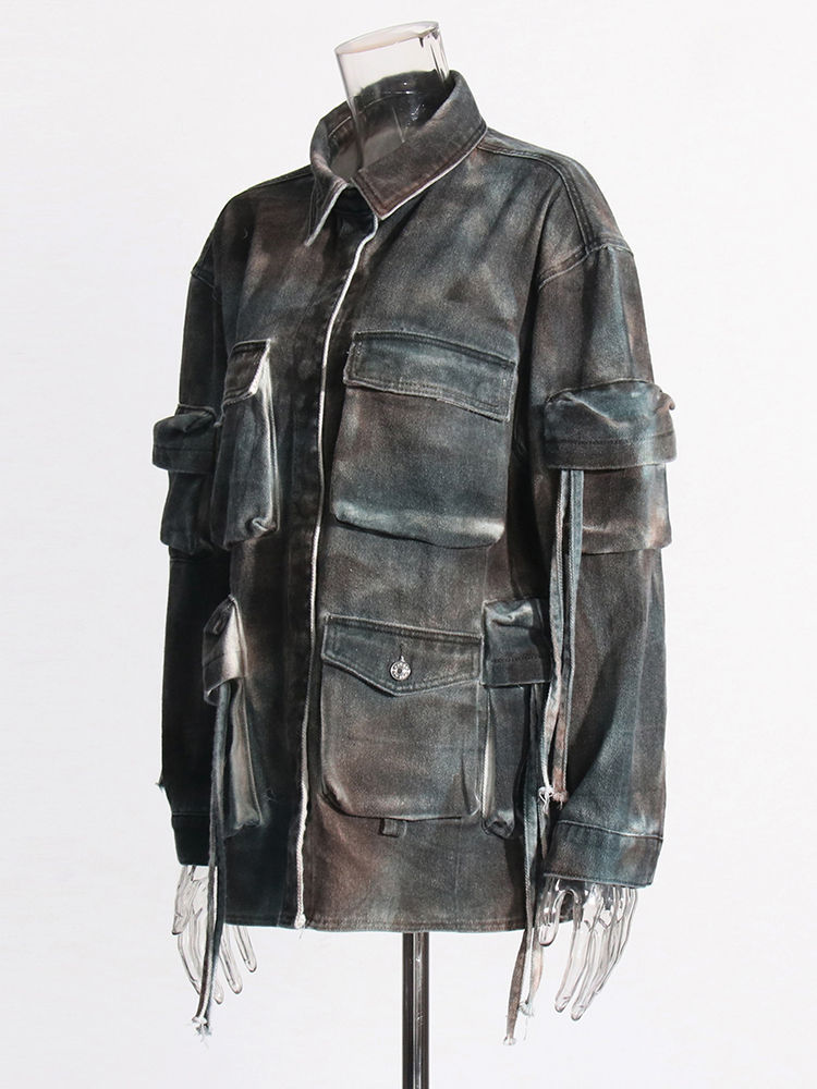 TWOTWINSTYLE Lapel Camouflage Patchwork Pocket Designer Coat
