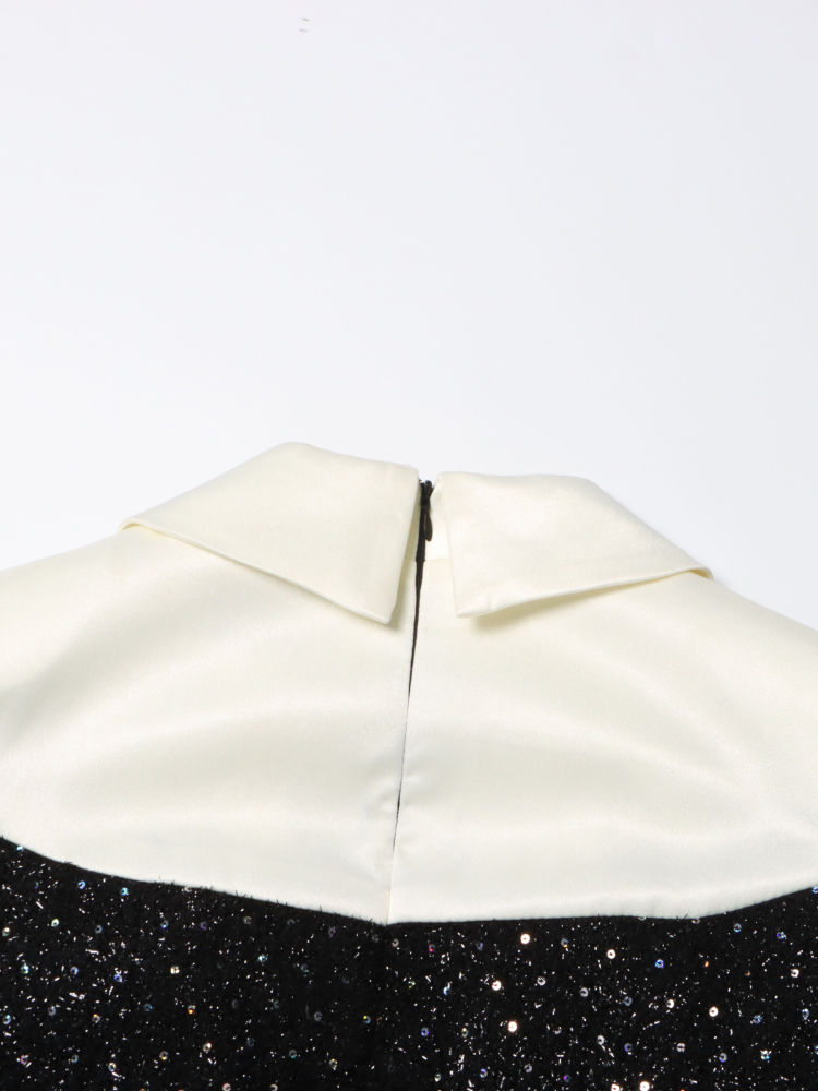 TWOTWINSTYLE Lapel Hit Color Patchwork Pearl Temperament Dress