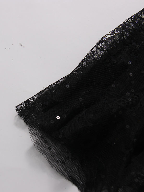 TWOTWINSTYLE Lapel Patchwork Mesh Tunic Dress