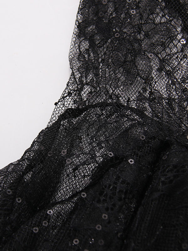 TWOTWINSTYLE Lapel Patchwork Mesh Tunic Dress