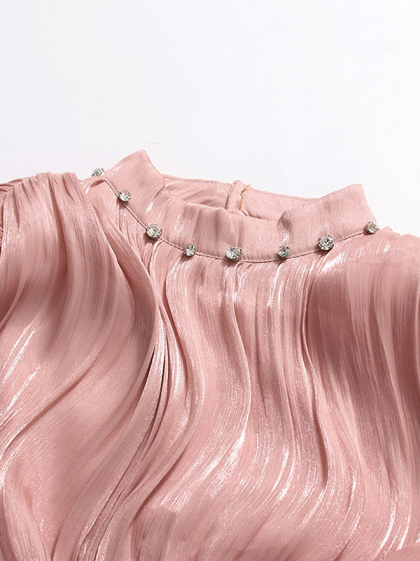 TWOTWINSTYLE Stand Collar Tunic Spliced Diamond Elegant Dress
