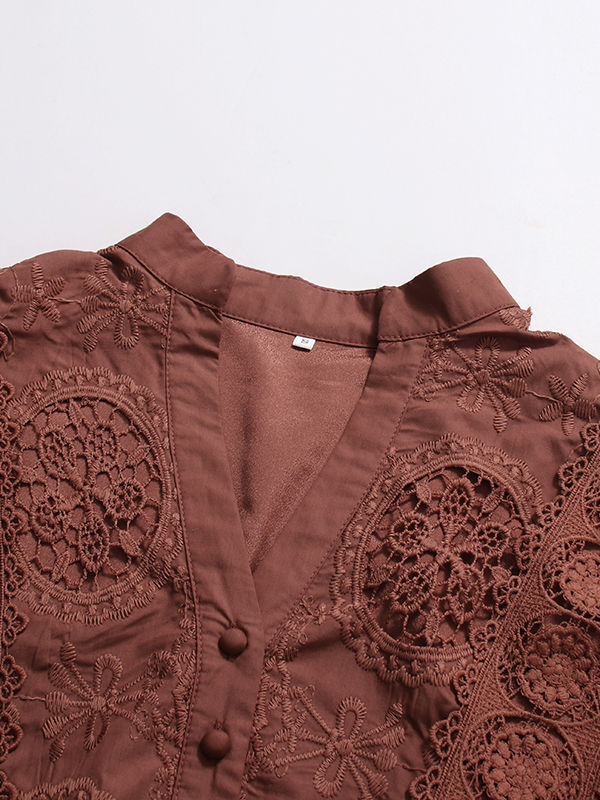TWOTWINSTYLE Solid Hollow Out Patchwork Lace Up Dress