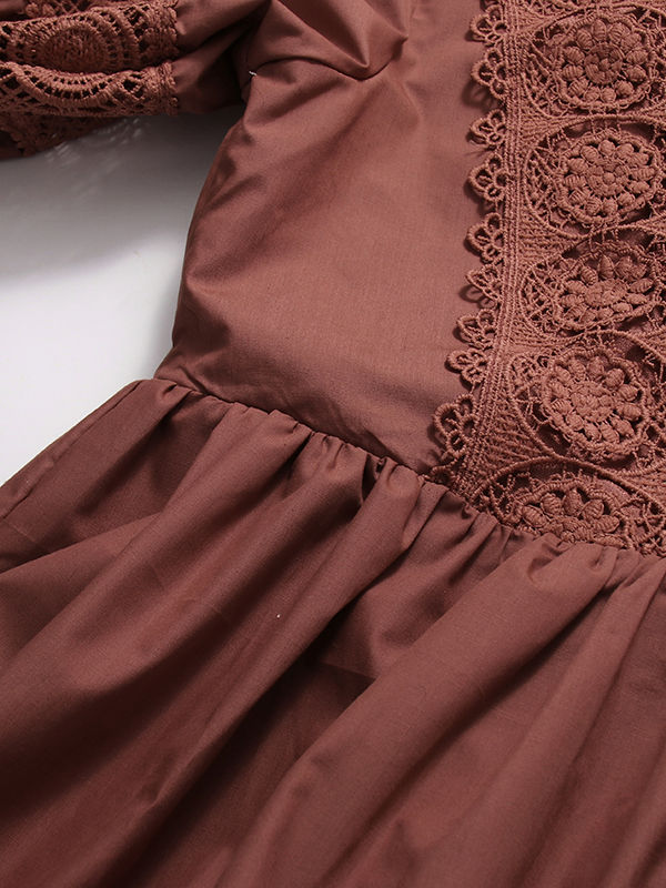 TWOTWINSTYLE Solid Hollow Out Patchwork Lace Up Dress