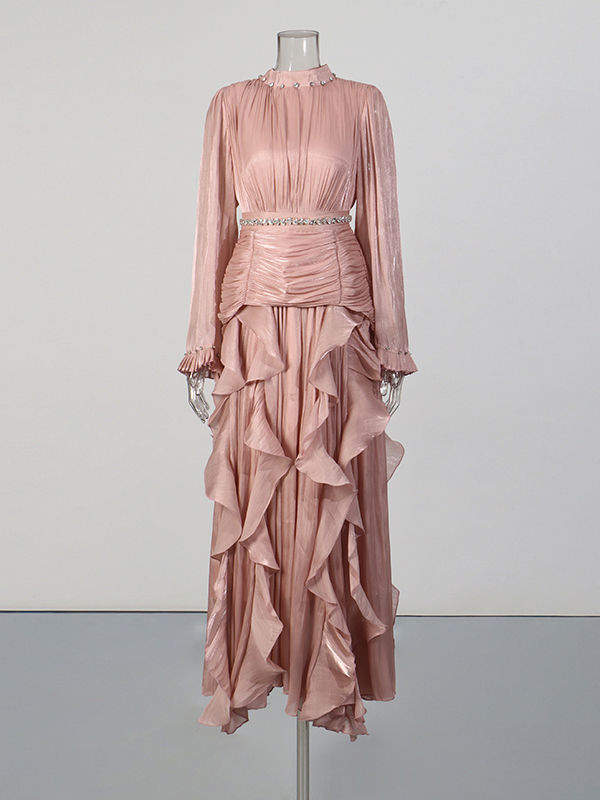 TWOTWINSTYLE Stand Collar Tunic Spliced Diamond Elegant Dress