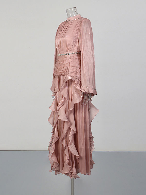 TWOTWINSTYLE Stand Collar Tunic Spliced Diamond Elegant Dress