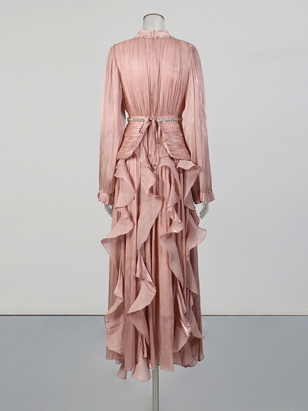TWOTWINSTYLE Stand Collar Tunic Spliced Diamond Elegant Dress