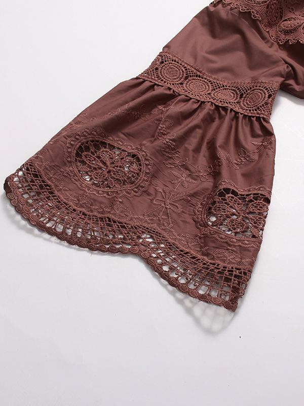 TWOTWINSTYLE Solid Hollow Out Patchwork Lace Up Dress