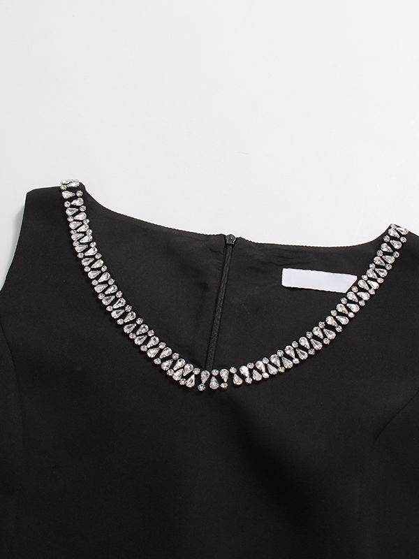 TWOTWINSTYLE Solid V Neck Spliced Diamond Bow Chic Mini Dress