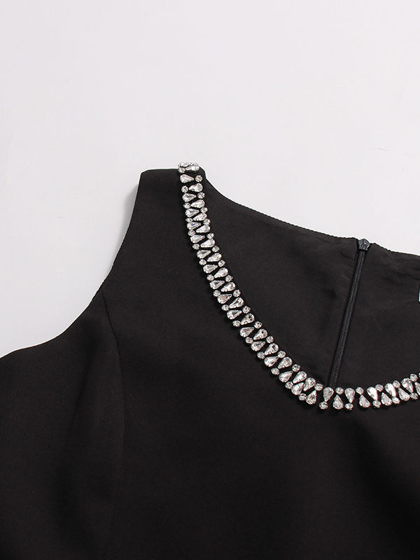 TWOTWINSTYLE Solid V Neck Spliced Diamond Bow Chic Mini Dress
