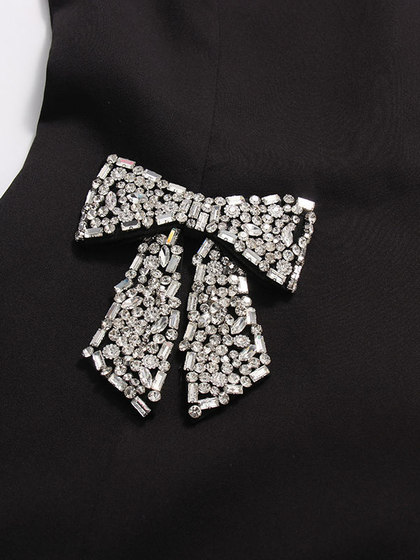 TWOTWINSTYLE Solid V Neck Spliced Diamond Bow Chic Mini Dress